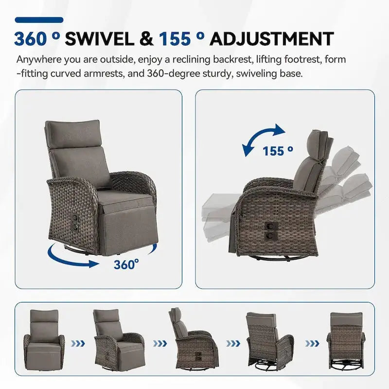 Pocassy Outdoor Recliner Set, 3-Piece, Grey