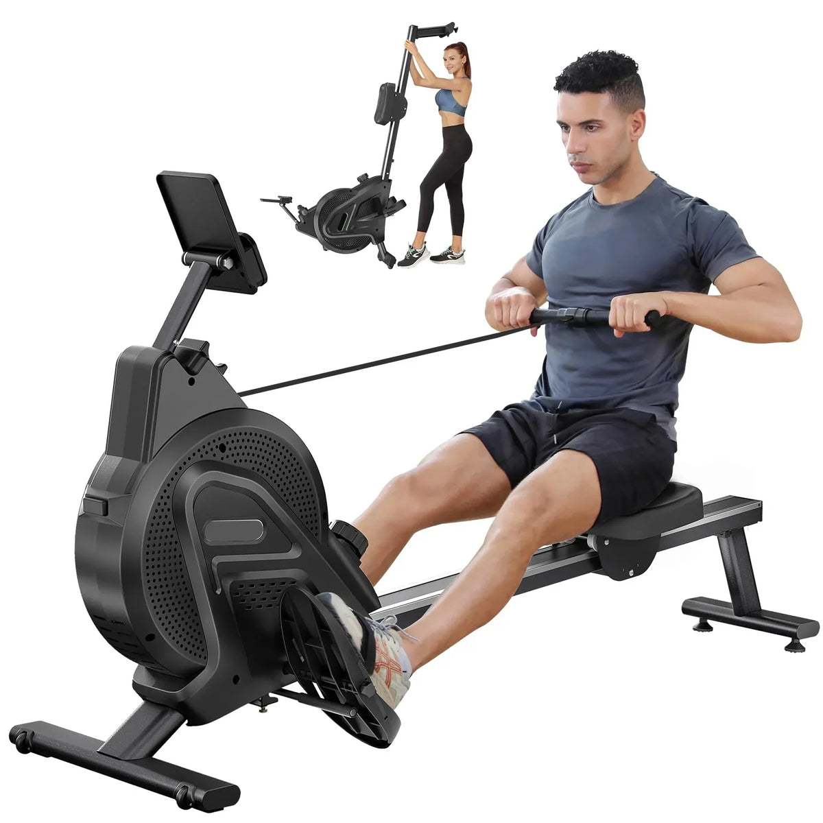 Neche Folding Magnetic Rowing Machine, 16 Resistance Levels, 350lb Weight Capacity, Black