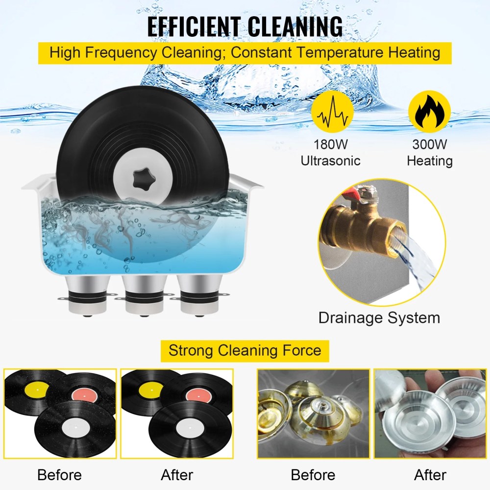 BENTISM Ultrasonic Vinyl Record Cleaner 6L 40kHz Stainless Steel Tank, 8 Records