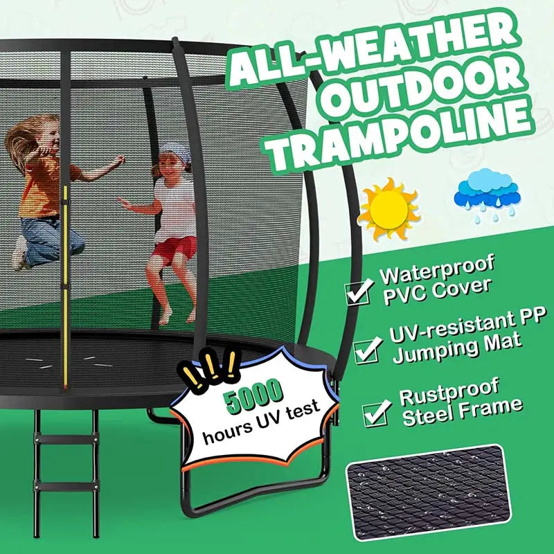 Large Backyard Trampoline With Enclosure Net, Safety Pad And Ladder - 8/10/12 Ft Round