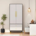 Wooden 2-Door Armoire Wardrobe Closet With 2 Drawers And Clothes Rail - 70.9H x 31.5W x 19.1D