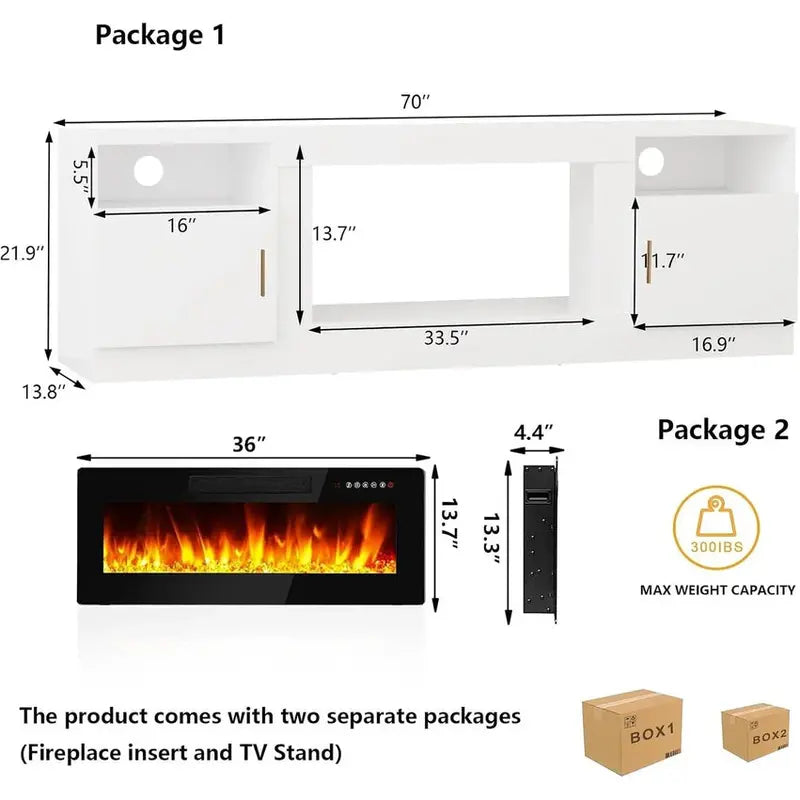 Bossin 70in Fireplace TV Stand With 16-Color LED Lighting