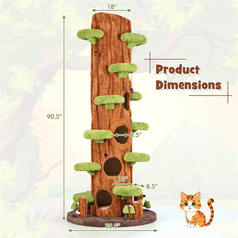 90.5-Inch Modern Multi-Level Cat Tree Tower With 5 Condos, Sisal Scratching Posts And Elevated Perches