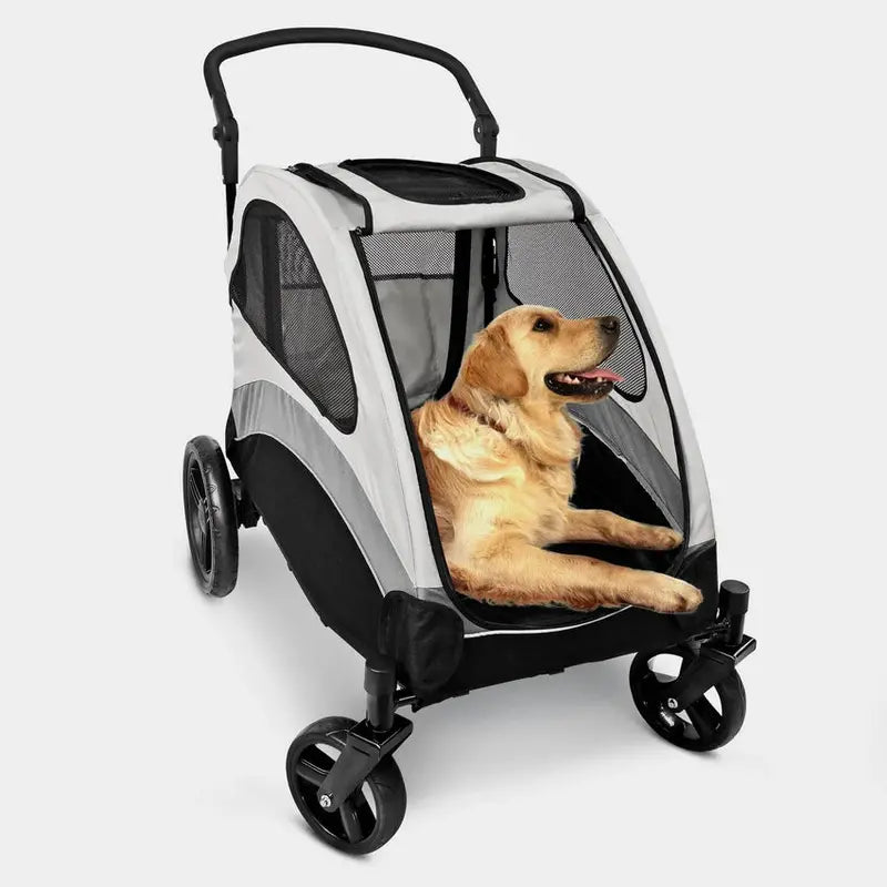 Poloma Foldable Dual-Pet Stroller, Gray, 120lbs - GS-307Z