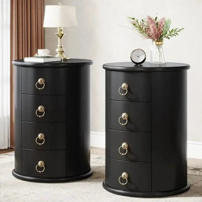Round End Table With 4 Storage Drawers - 17.71 L x 17.71 W x 25.59 H