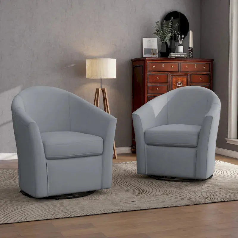 Set Of 2 Modern Swivel Barrel Chairs With 360-Degree Rotation