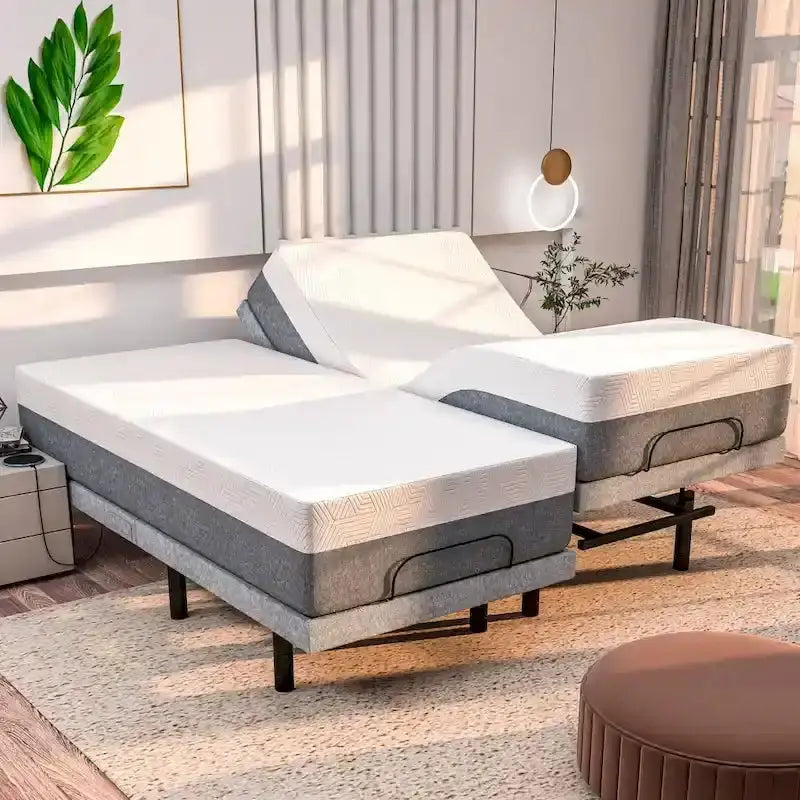 Renanim Adjustable Bed Frame With Medium Cooling Gel Memory Foam Mattress - Dual Massage, App And Remote Control