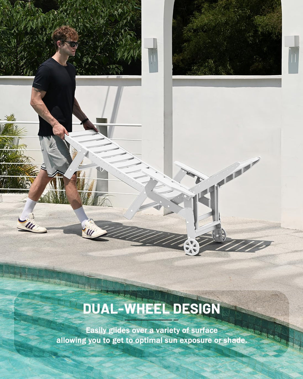 SUUNYN HDPE 6-Position Outdoor Chaise Lounge Chair With Wheels And Cup Holder - Teak