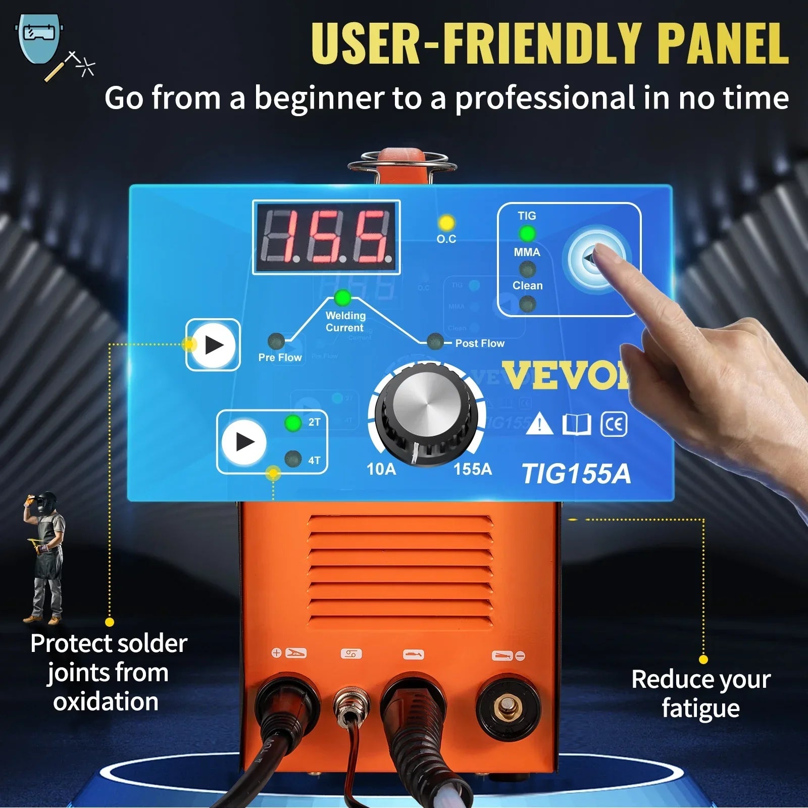 SKYSHALO 155Amp 3-in-1 TIG Welder, 110V High Frequency TIG/Stick/Clean Welding Machine