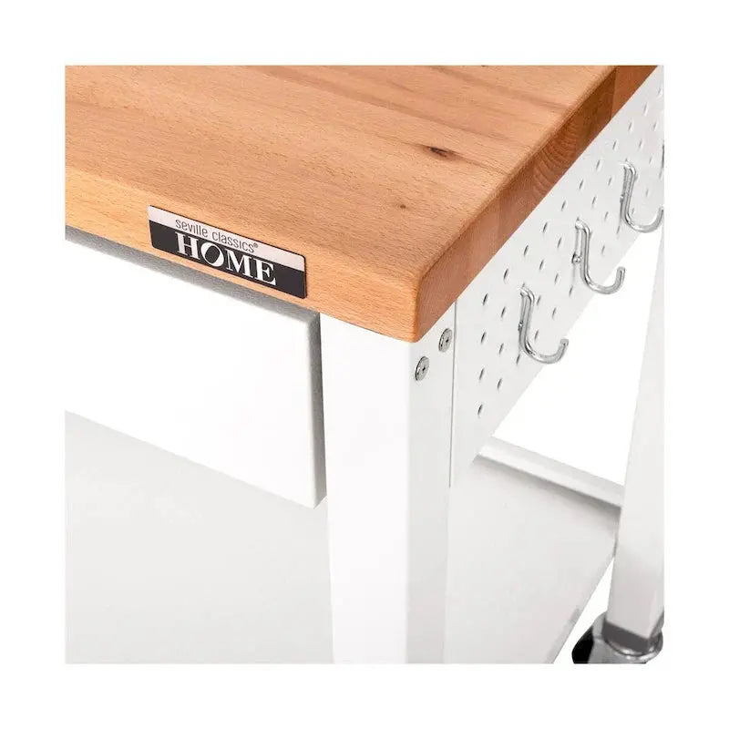 Seville Classics Work Center Island Table 48in White Solid Wood Top