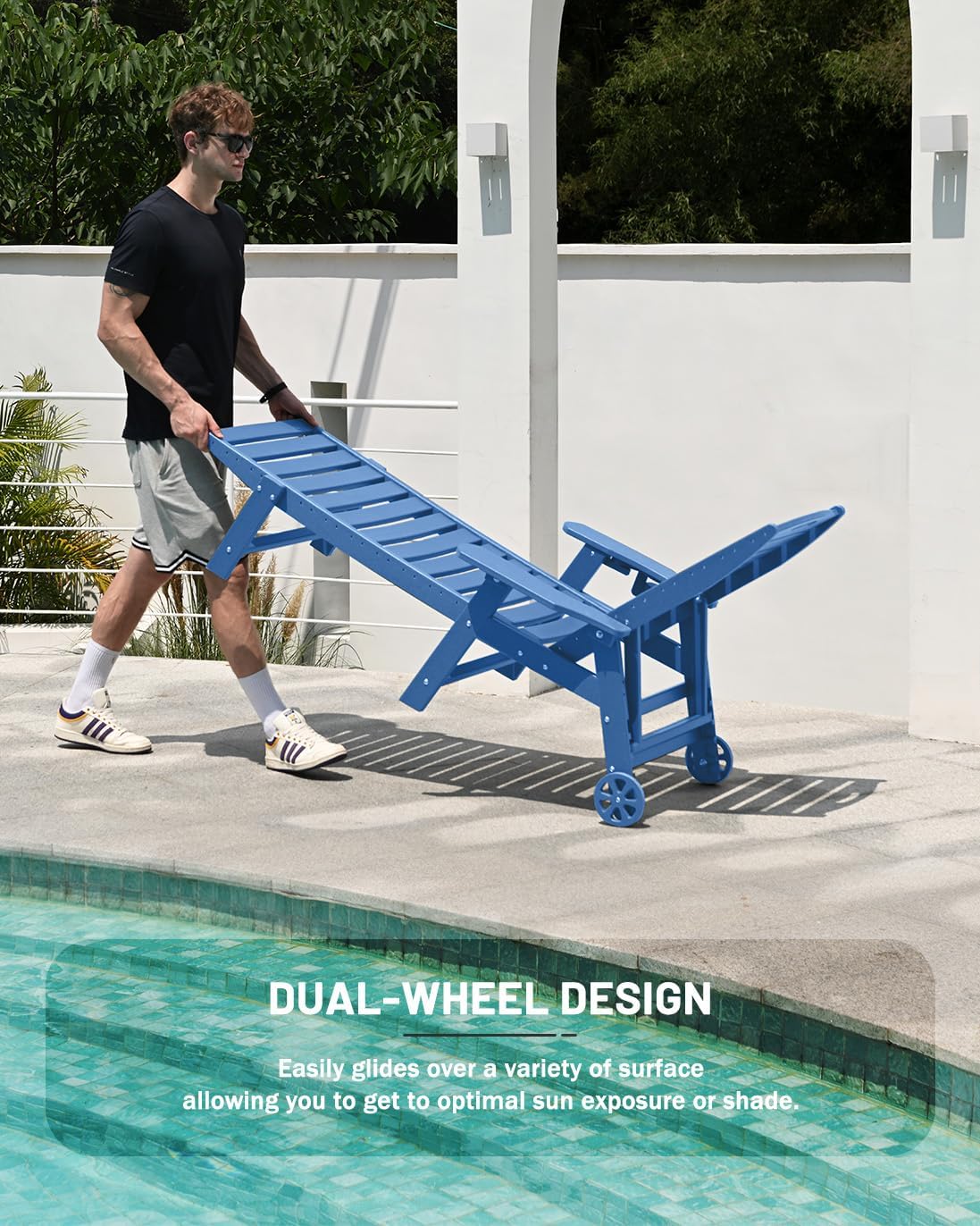 SUUNYN HDPE 6-Position Outdoor Chaise Lounge Chair With Wheels And Cup Holder - Teak