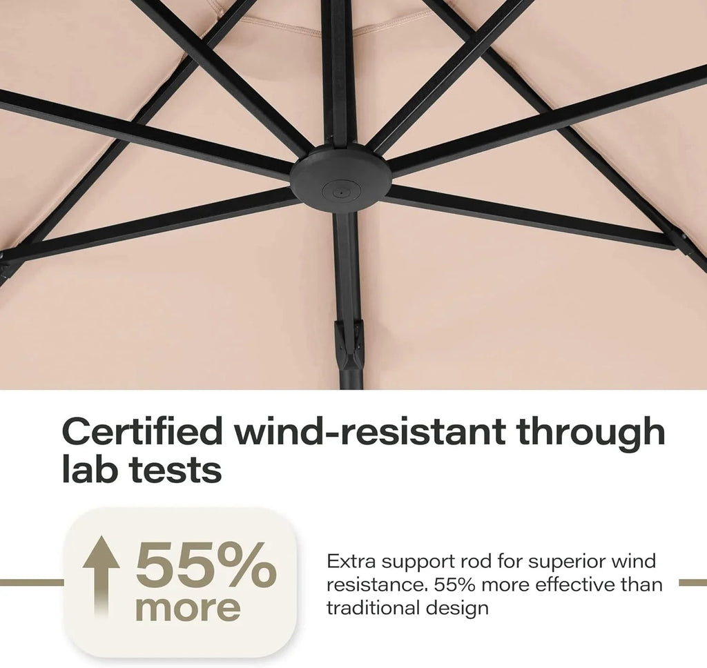 LAUSAINT HOME 11 FT Beige Curvy Cantilever Patio Umbrella With Base