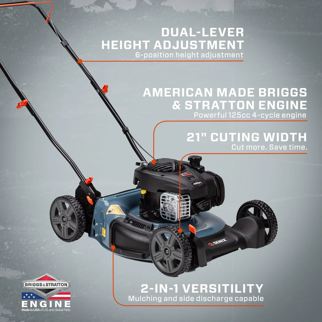 SENIX 21-Inch 125 cc 4-Cycle Gas Push Lawn Mower - LSPG-M3