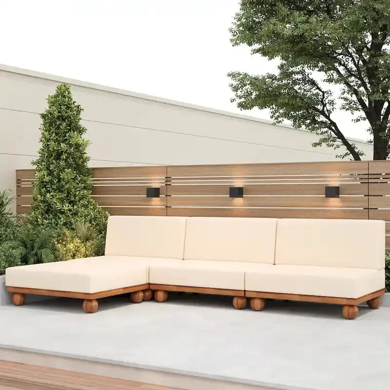 Scott Living Dulcie 4-Piece Acacia Wood L-Shaped Outdoor Sectional, 29.92D x 106.29W x 27.95H, Ottoman 31.10D x 35.43W x 11.81H