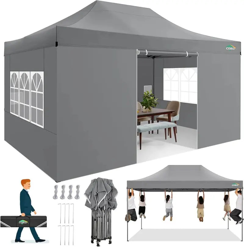 COBIZI 10x20 ft Commercial Pop-Up Canopy Tent With 6 Sidewalls And Roller Bag