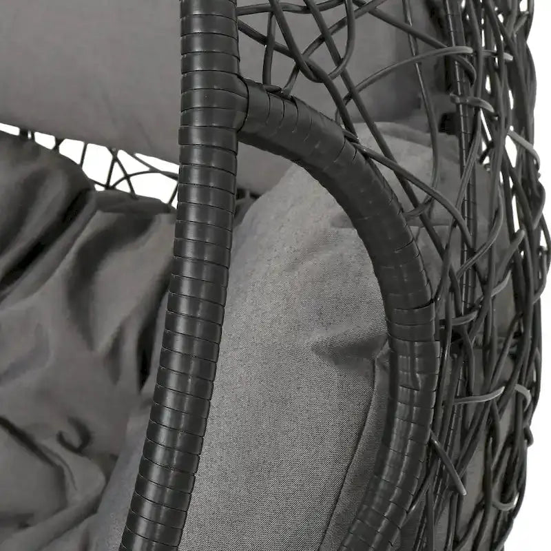 Weatherproof Wicker Hanging Basket Chair With Cushions, 300 lb Capacity