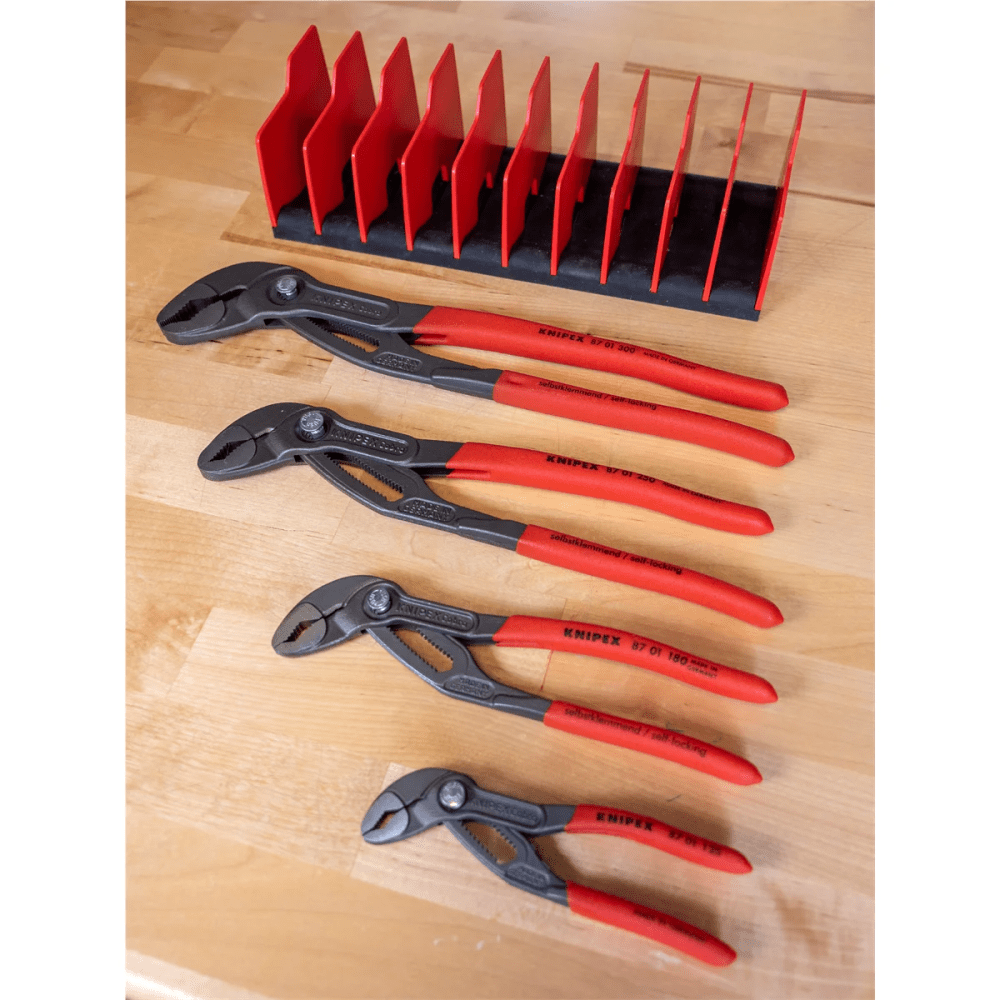 KNIPEX Cobra Pliers Set, 4-Piece With 10-Piece Tool Holder - 87 01 125, 87 01 180, 87 01 250, 87 01 300