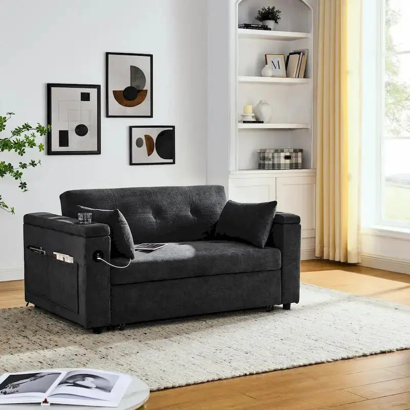 54-Inch Pull-Out Sleeper Sofa Bed With Storage, Lumbar Support And USB Port