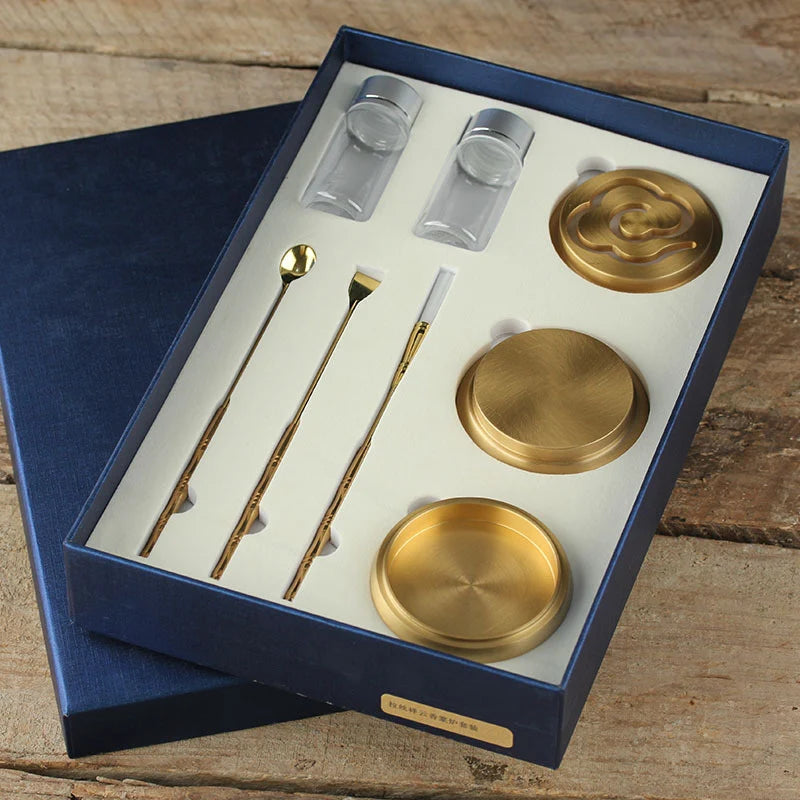 Sand Incense Burner Brass Incense Tools Set - Auspicious, Wishful Or Lotus