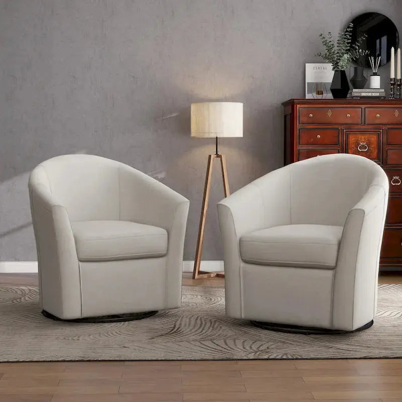 Set Of 2 Modern Swivel Barrel Chairs With 360-Degree Rotation