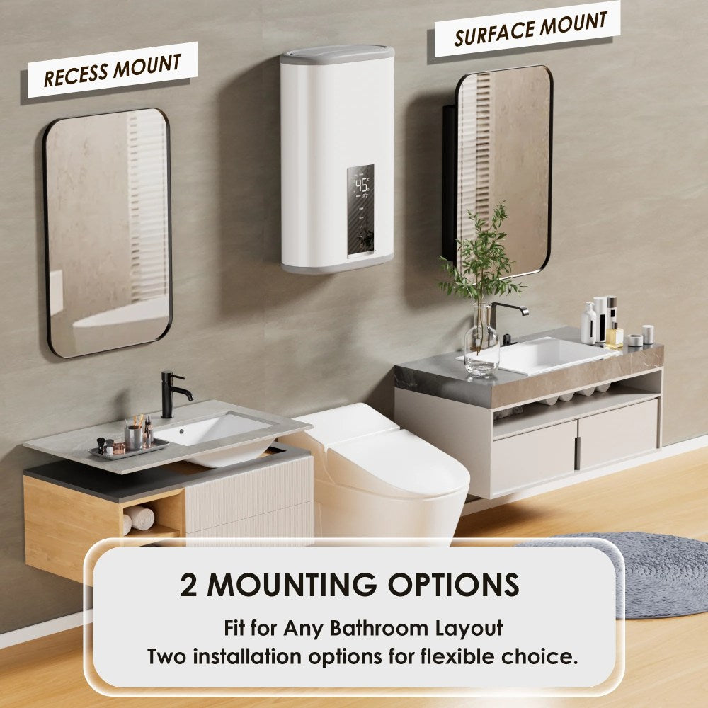 Dalattin Metal Bathroom Medicine Cabinet With Mirror, Recessed Or Wall Mounted, 16x24 Inch, Black
