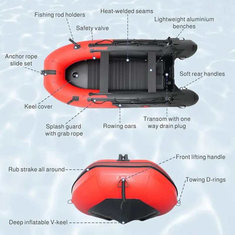 Inflatable Dinghy Tender, 8'5, Red/Black, PVC With Aluminum Floor - BT85RBK