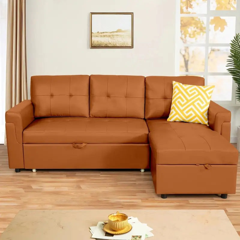 Convertible Modular Sleeper Sectional Sofa With Reversible Storage Chaise