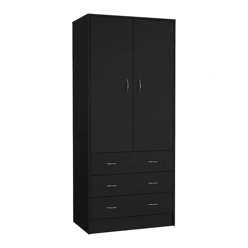 Devali Blue Double-Door Armoire Wardrobe Cabinet With Hanging Rod And Three Drawers - 19-Inch Wide