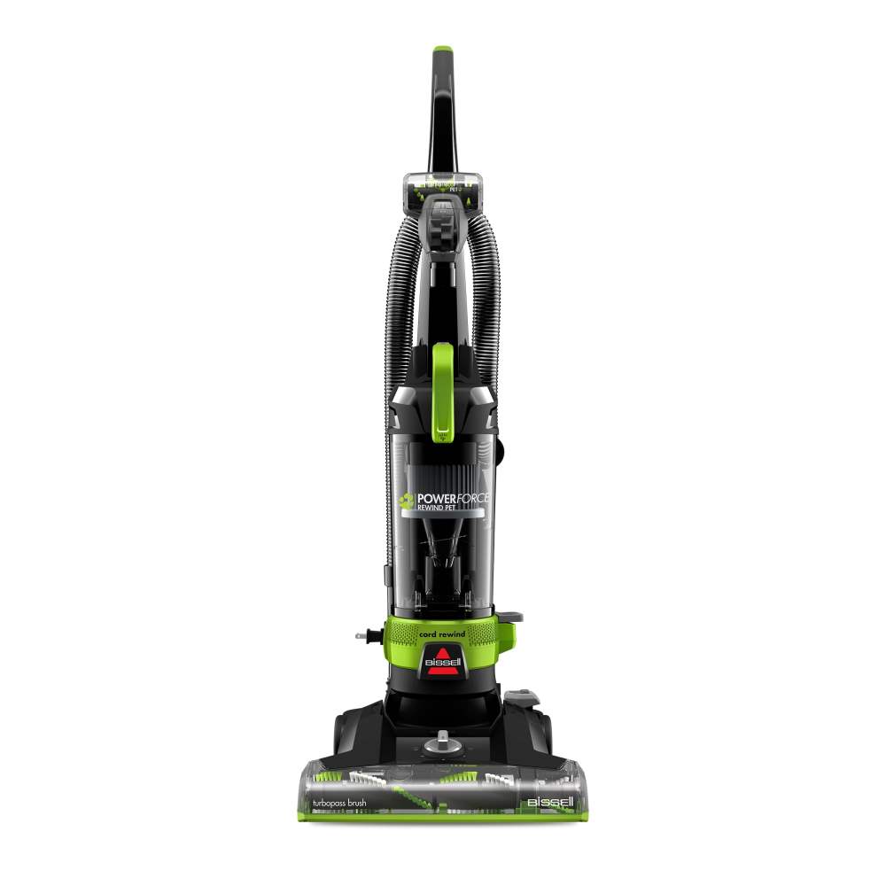 BISSELL PowerForce Helix Turbo Rewind Pet Upright Vacuum, Black & Green - 3333