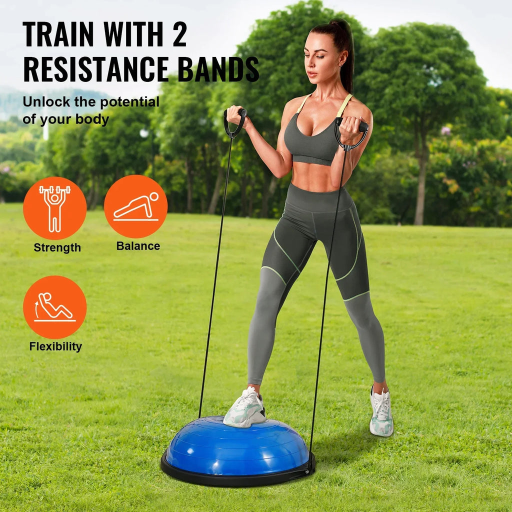 SKYSHALO 26 Inch Half Fitness Balance Ball Trainer With 2 Resistance Bands