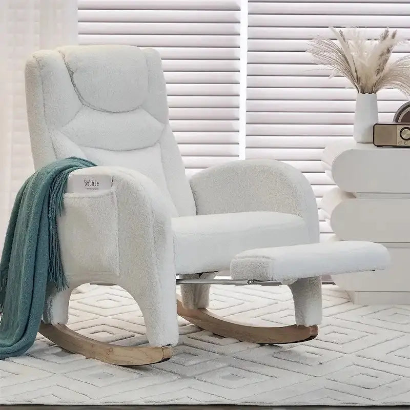 Ergonomic Fabric Nursery Rocking Chair With Adjustable Footrest And Gentle Recline - 37.6-49.2D 26W 39H