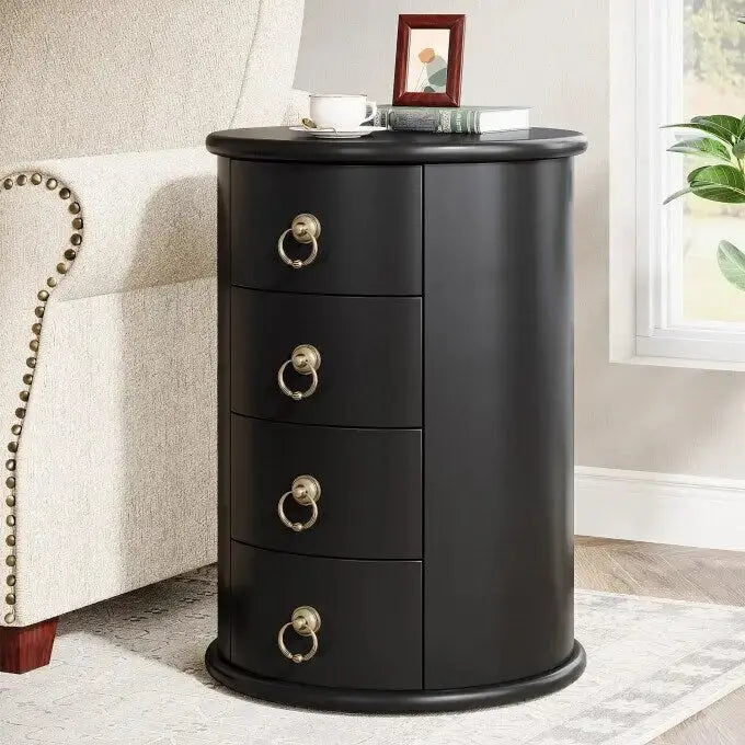 Round End Table With 4 Storage Drawers - 17.71 L x 17.71 W x 25.59 H