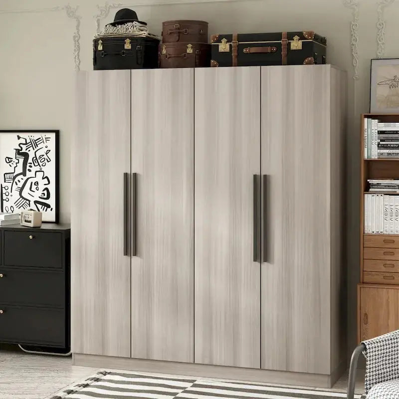 FUFU&GAGA Solid Wood Freestanding Wardrobe Closet With Internal Shelves And Hanging Space