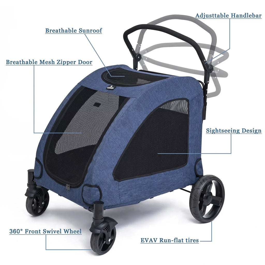Tikysky 4-Wheel Pet Stroller for Medium and Large Dogs and Cats - Blue