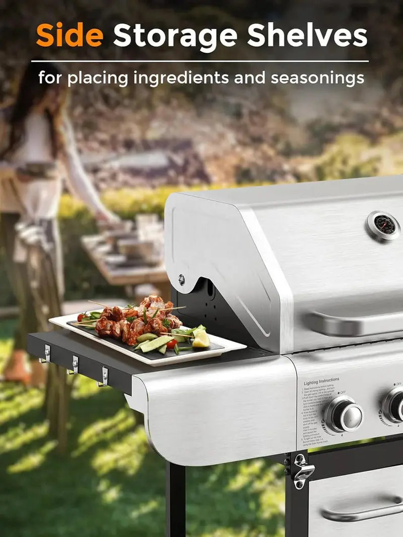 COWSAR 4-Burner Propane Gas Grill With Stainless Steel Burners, 44,000 BTU - 50.79in D x 21.65in W x 46.06in H
