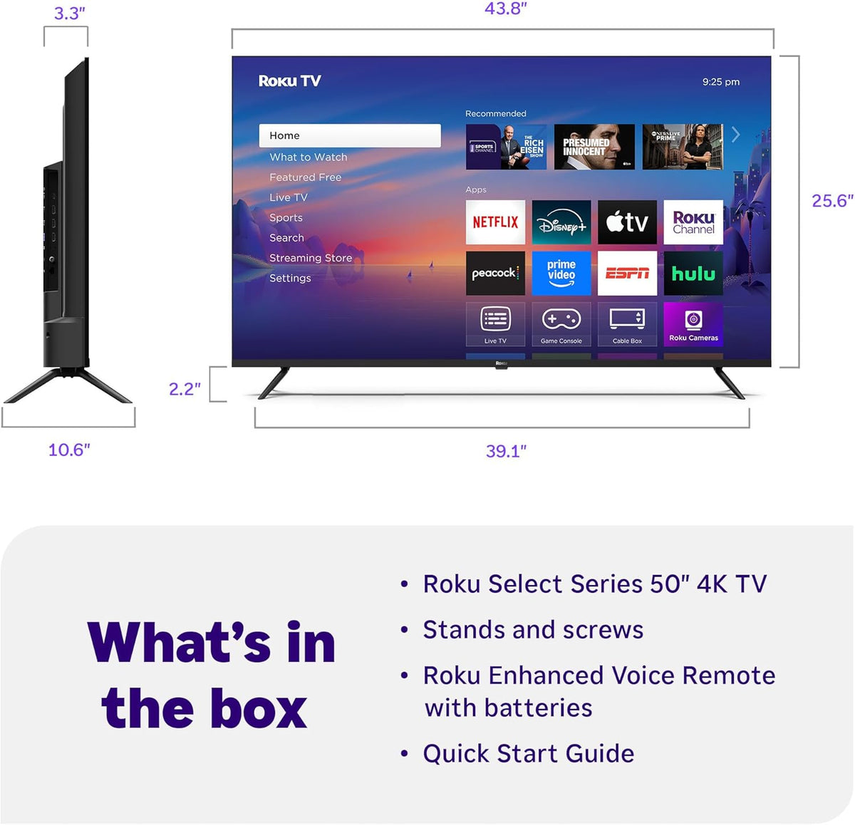 Roku 50in Select Series 4K HDR Smart TV With Voice Remote