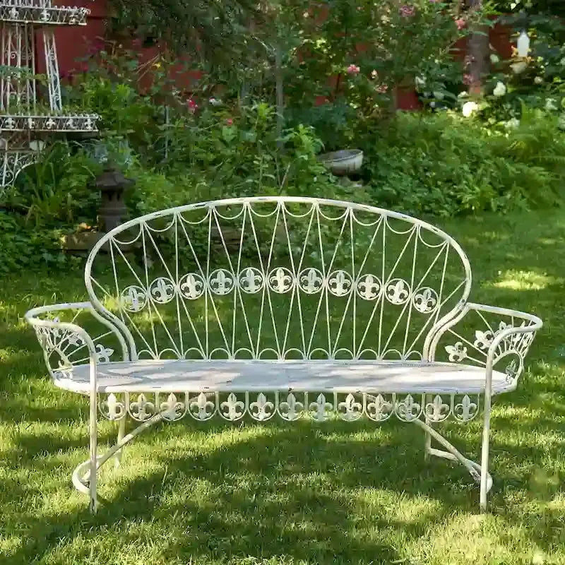 Antique White Curved-Back Garden Bench - Paris 1968