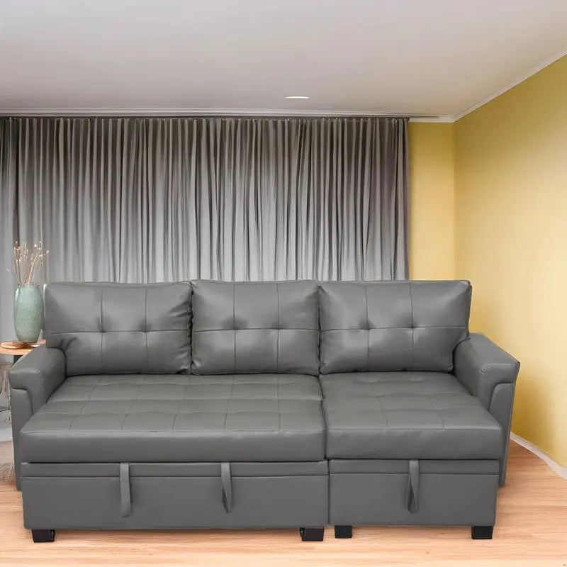 Reversible L-Shaped Sectional Sleeper Sofa With Storage Chaise And Pull-Out Bed