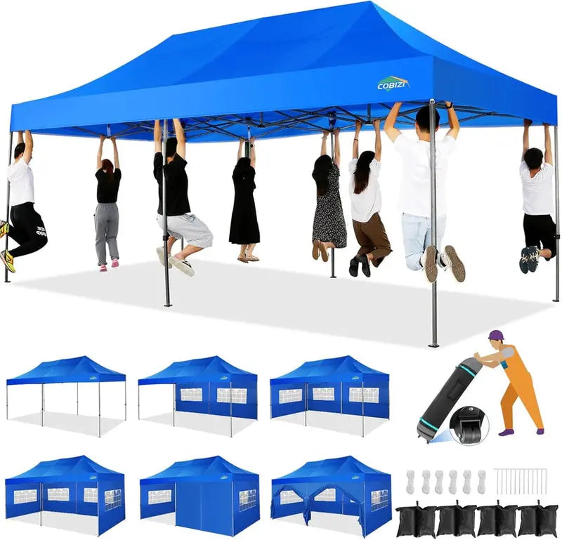 COBIZI 10x20 ft Commercial Pop-Up Canopy Tent With 6 Sidewalls And Roller Bag