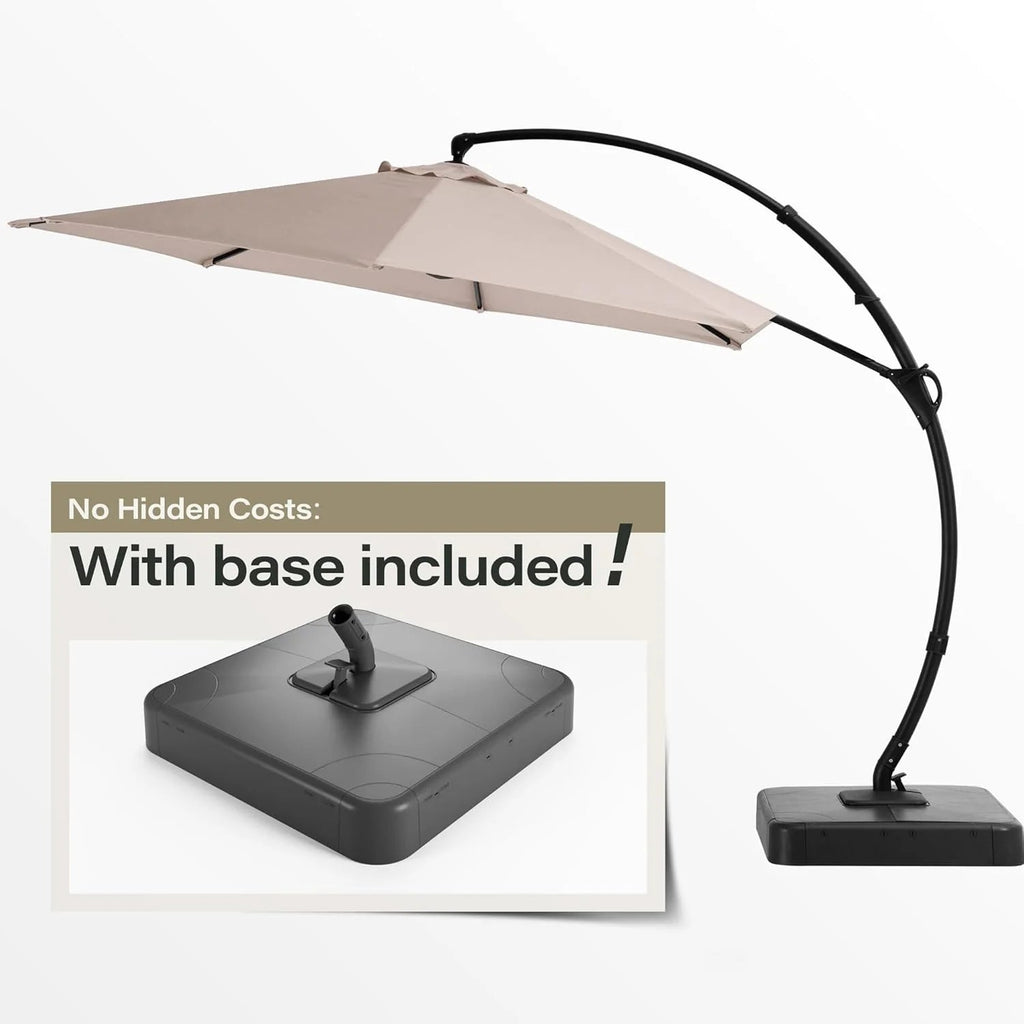 LAUSAINT HOME 11 FT Beige Curvy Cantilever Patio Umbrella With Base