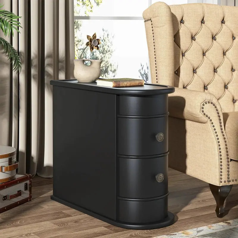Solid Wood Chairside End Table, Two Drawers, 23.62'D x 10.63'W x 23.62'H