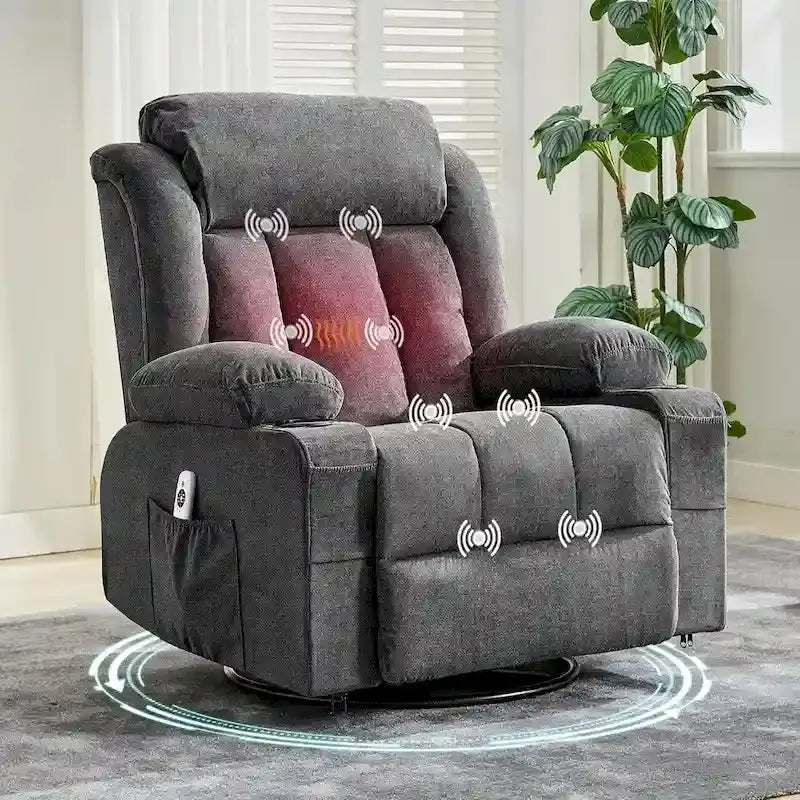 Massage And Heat Rocking Recliner Chair With Cup Holder And Side Pockets