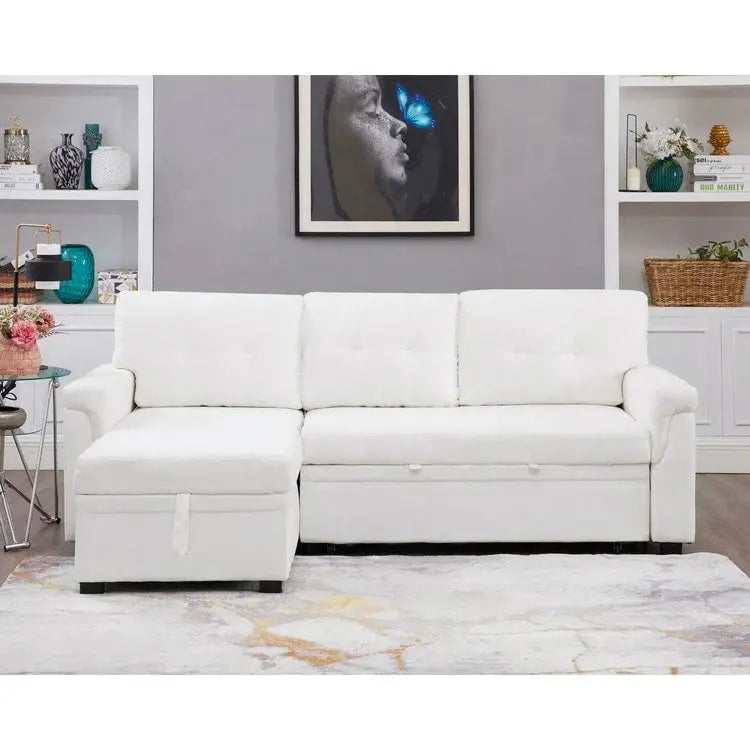 Reversible L-Shaped Sectional Sleeper Sofa With Storage Chaise And Pull-Out Bed