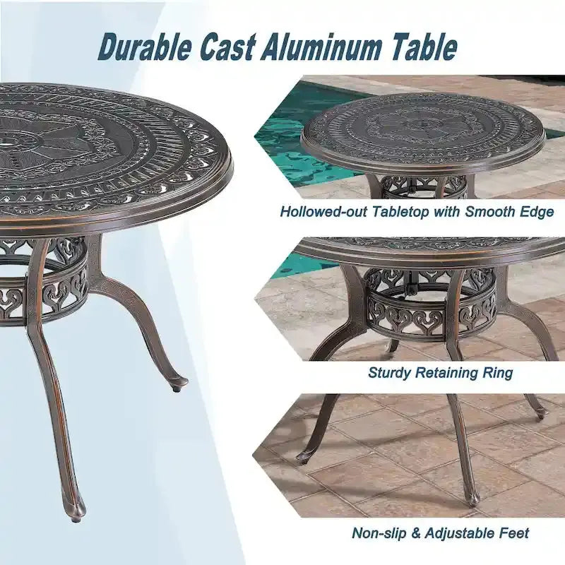 Cast Aluminum 5-Piece Patio Dining Set With 360-Degree Swivel Chairs