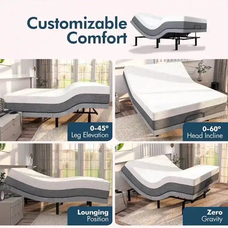 Renanim Adjustable Bed Frame With Medium Cooling Gel Memory Foam Mattress - Dual Massage, App And Remote Control