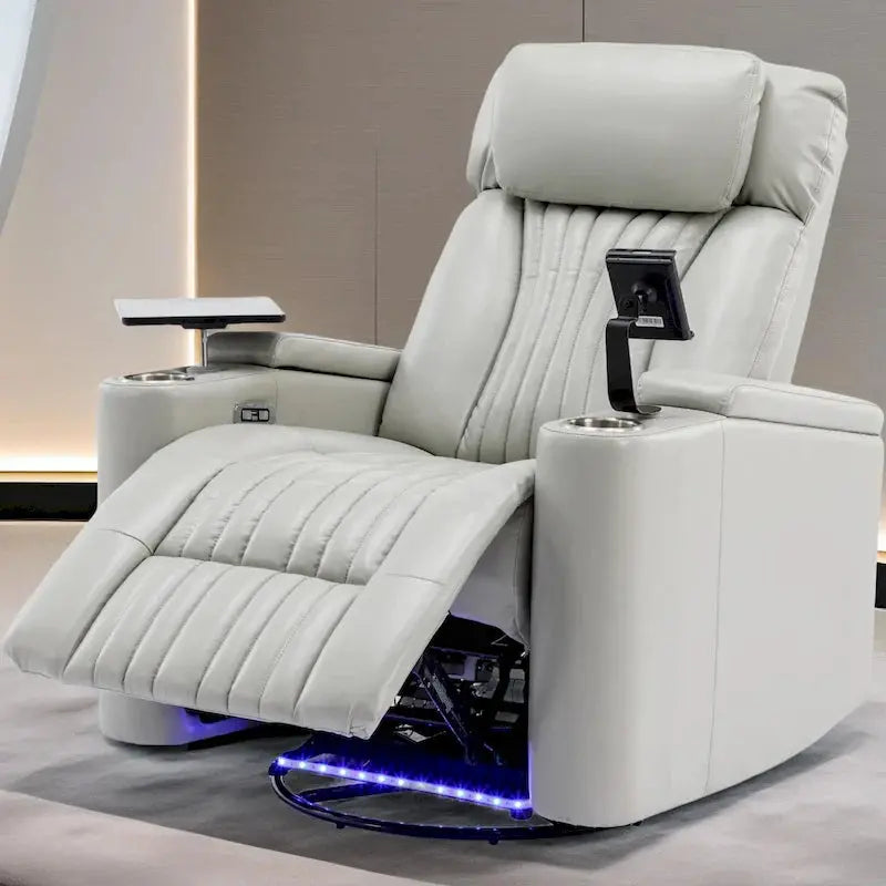 Power Recliner Chair With USB Charging Ports, Cup Holders And Swivel Tray Table - 270-Degree Swivel