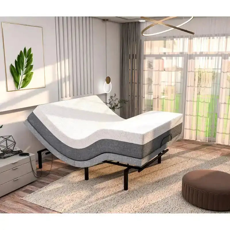 Renanim Adjustable Bed Frame With Medium Cooling Gel Memory Foam Mattress - Dual Massage, App And Remote Control