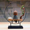 Sitting Buddha Backflow Incense Burner With Tree And Lotus Stick Holder - 7.9in x 3.7in x 13.8in