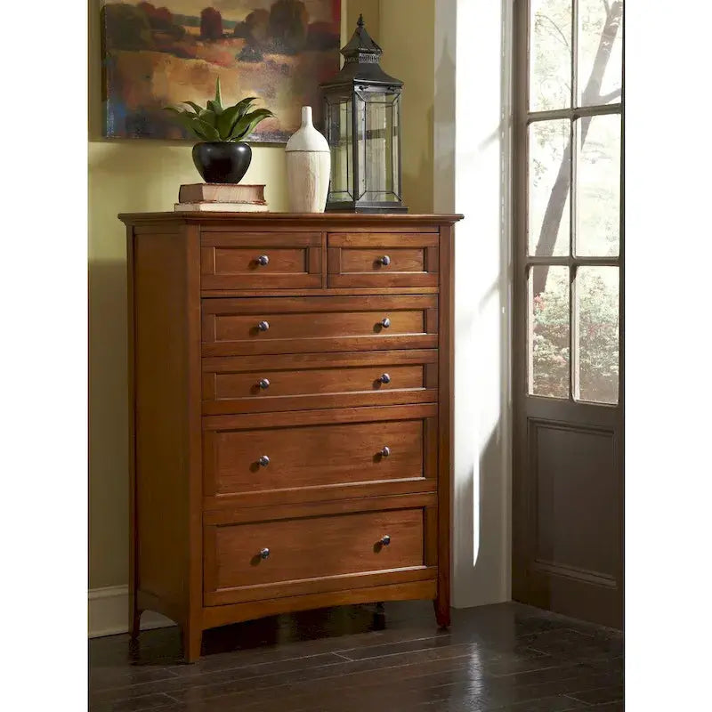 Simply Solid Aiden Solid Mahogany Wood 6-Drawer Chest - Brown Cherry