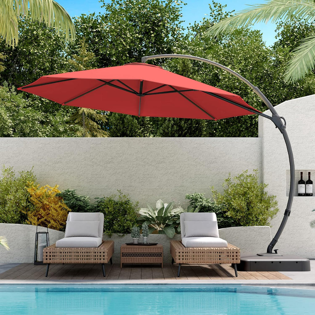 LAUSAINT HOME 11 FT Beige Curvy Cantilever Patio Umbrella With Base